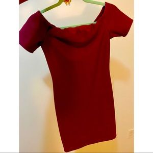Off the Shoulder Maroon Bodycon Dress